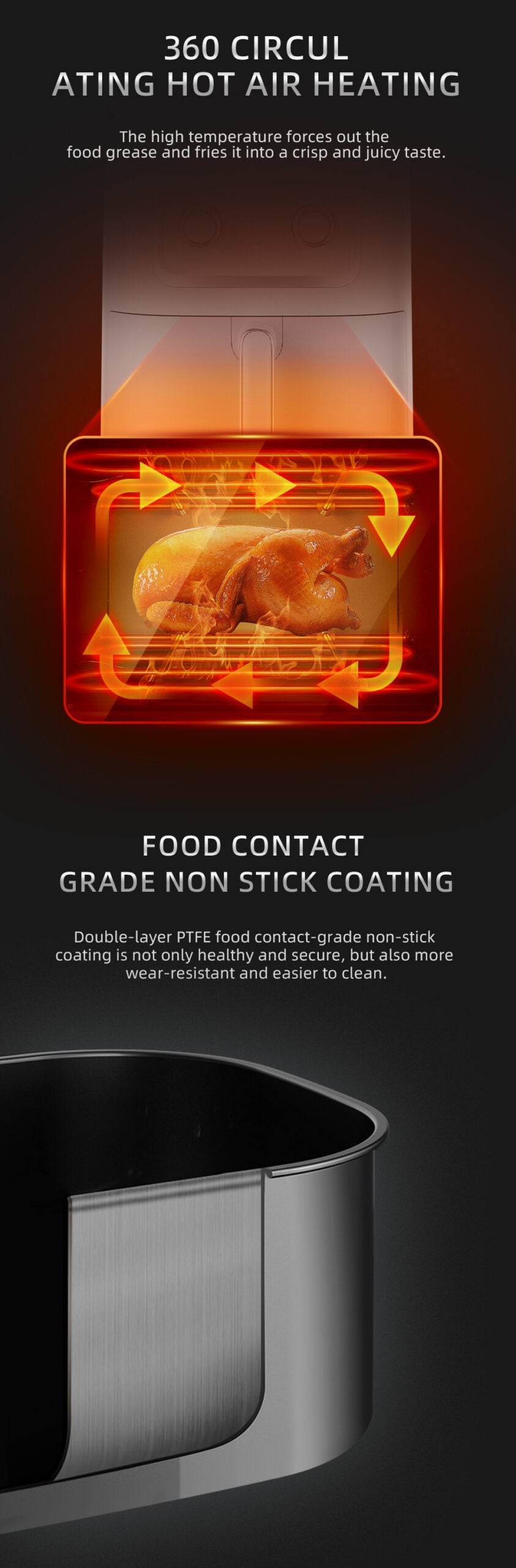 Friteuză cu Aer Cald HALEY 7L, 2000W cu Gătire 360°, Ecran Tactil, Geam de Vizualizare 180°, 8 Programe – Gătit Sănătos și Crocant fără Ulei